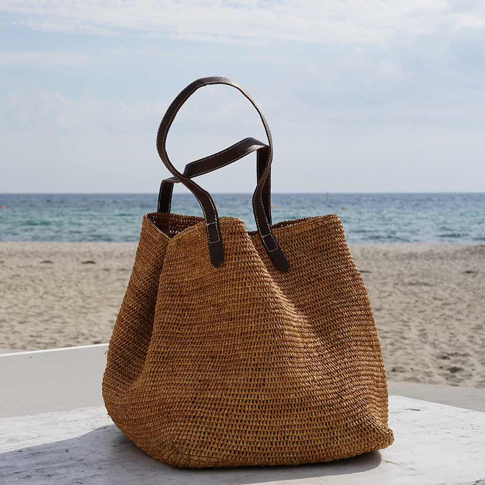 Ariosto Crochet raffia tote bag Leather handles