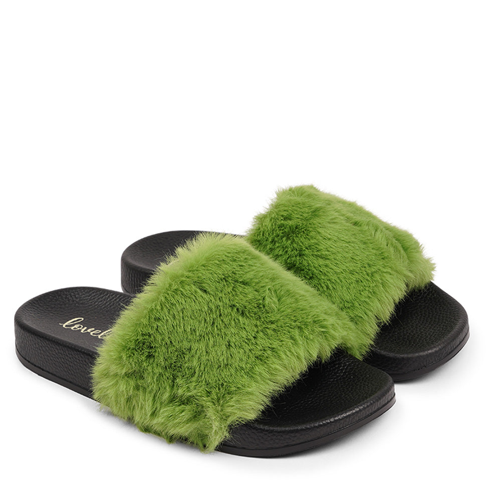 Green discount fur slides