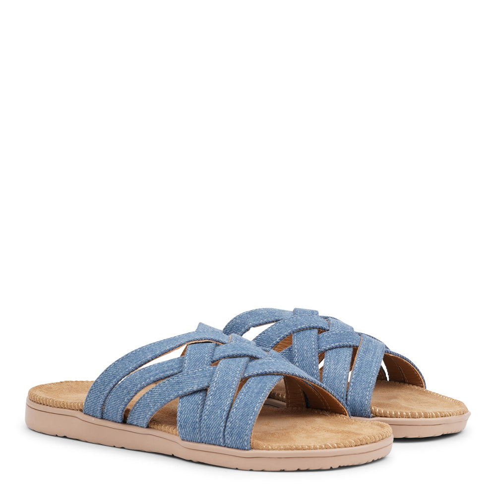 Say hello to the captivating Matara sandal, drawing inspiration from the stunning coasts of Sri Lanka.  This sandal is a luxurious treat, featuring durable rubber embraced by velvety suede. With delicate denim straps adding a playful flair, it effortlessly enhances any ensemble. It's the ultimate blend of chic and trendy style.