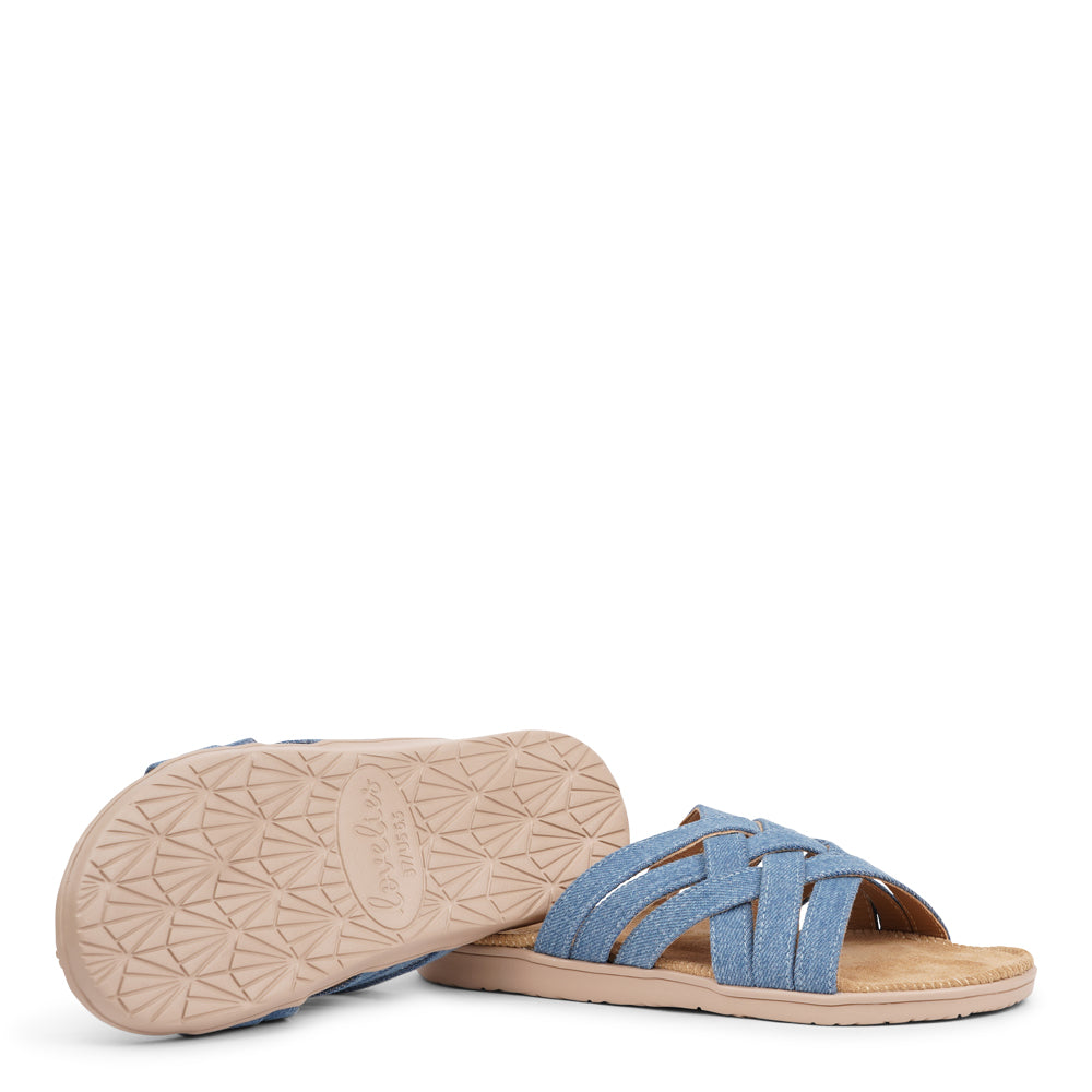 Say hello to the captivating Matara sandal, drawing inspiration from the stunning coasts of Sri Lanka.  This sandal is a luxurious treat, featuring durable rubber embraced by velvety suede. With delicate denim straps adding a playful flair, it effortlessly enhances any ensemble. It's the ultimate blend of chic and trendy style.