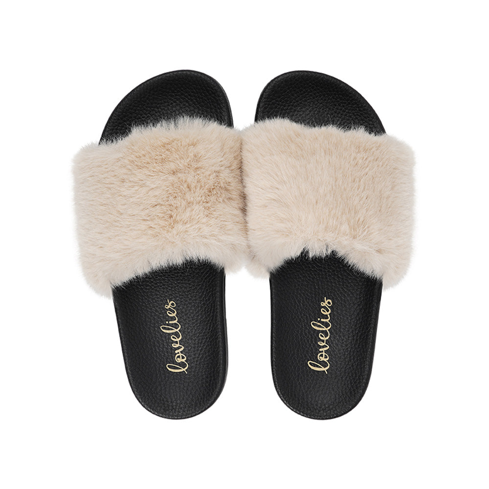 Cream best sale fur slides