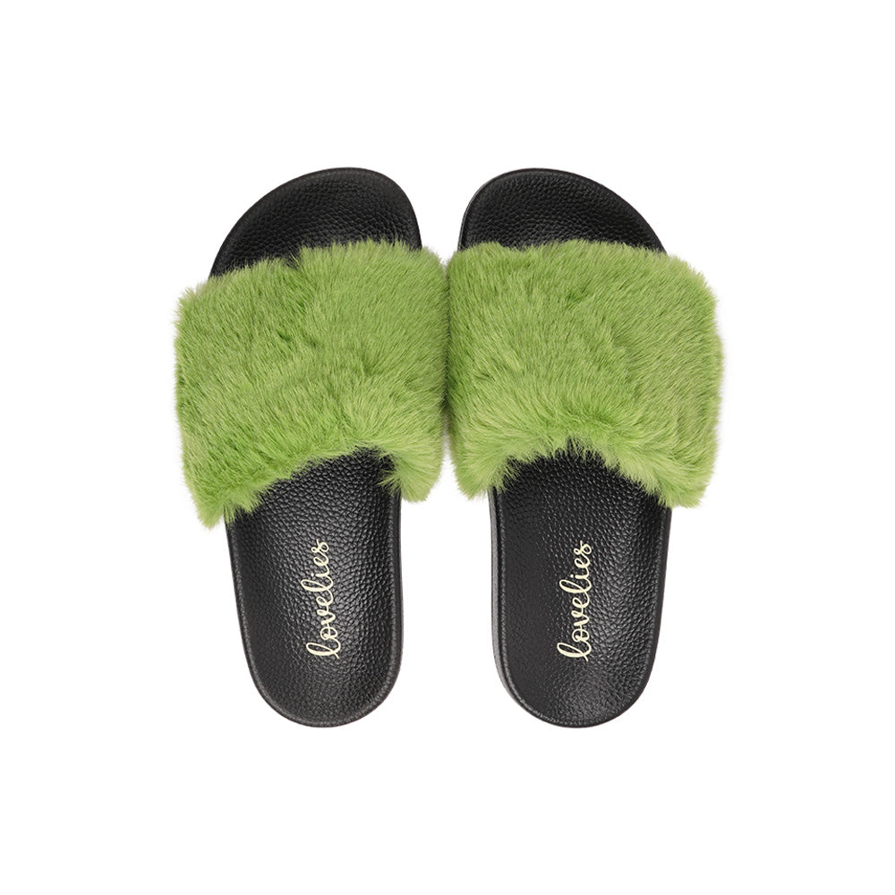 Neon green hot sale furry slides