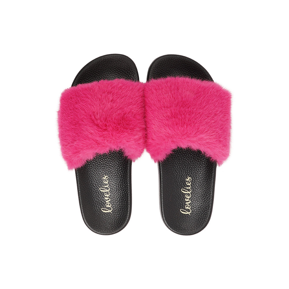 Light pink furry on sale slides